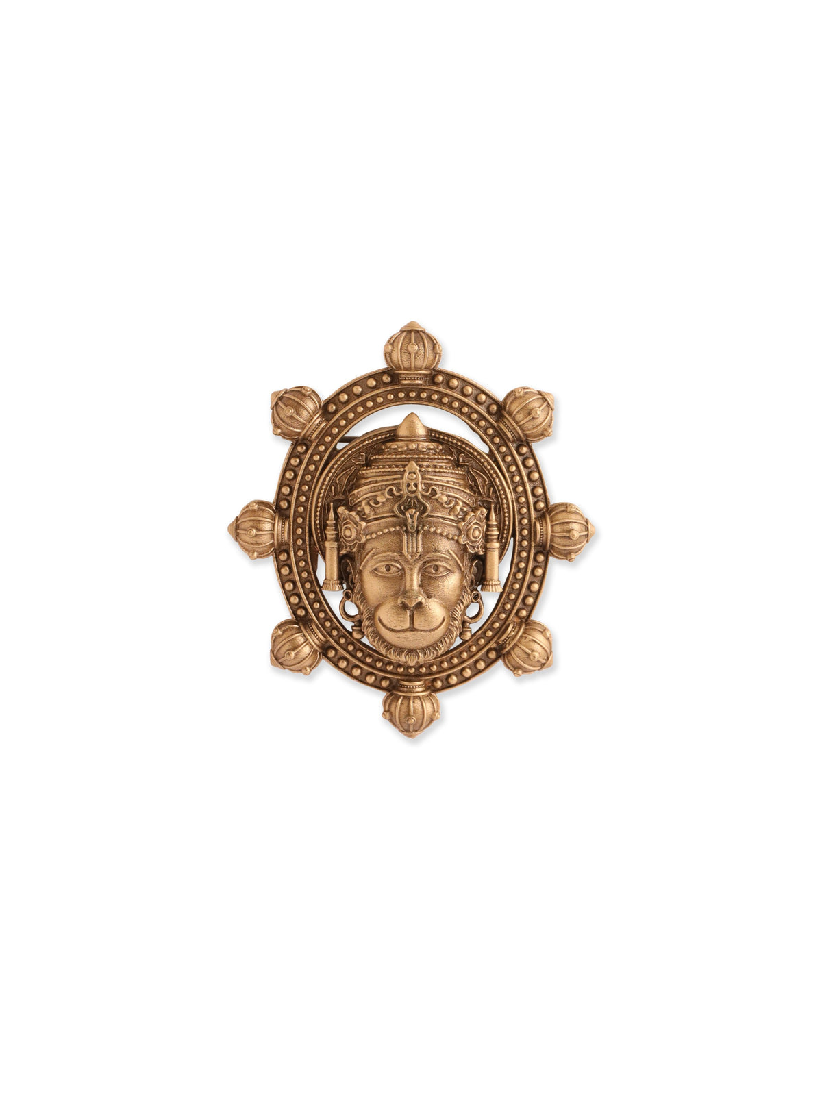 The Divine Hanuman Brooch - antique gold brooch for men with the divine hanuman motif, close-up view