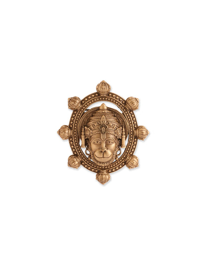 The Divine Hanuman Brooch - antique gold brooch for men with the divine hanuman motif, close-up view