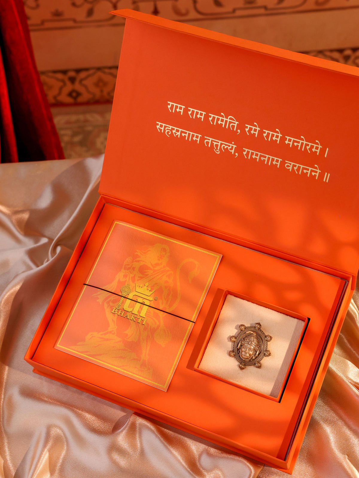 The Divine Hanuman brooch - antique gold brooch for men with divine hanuman motif, angled view