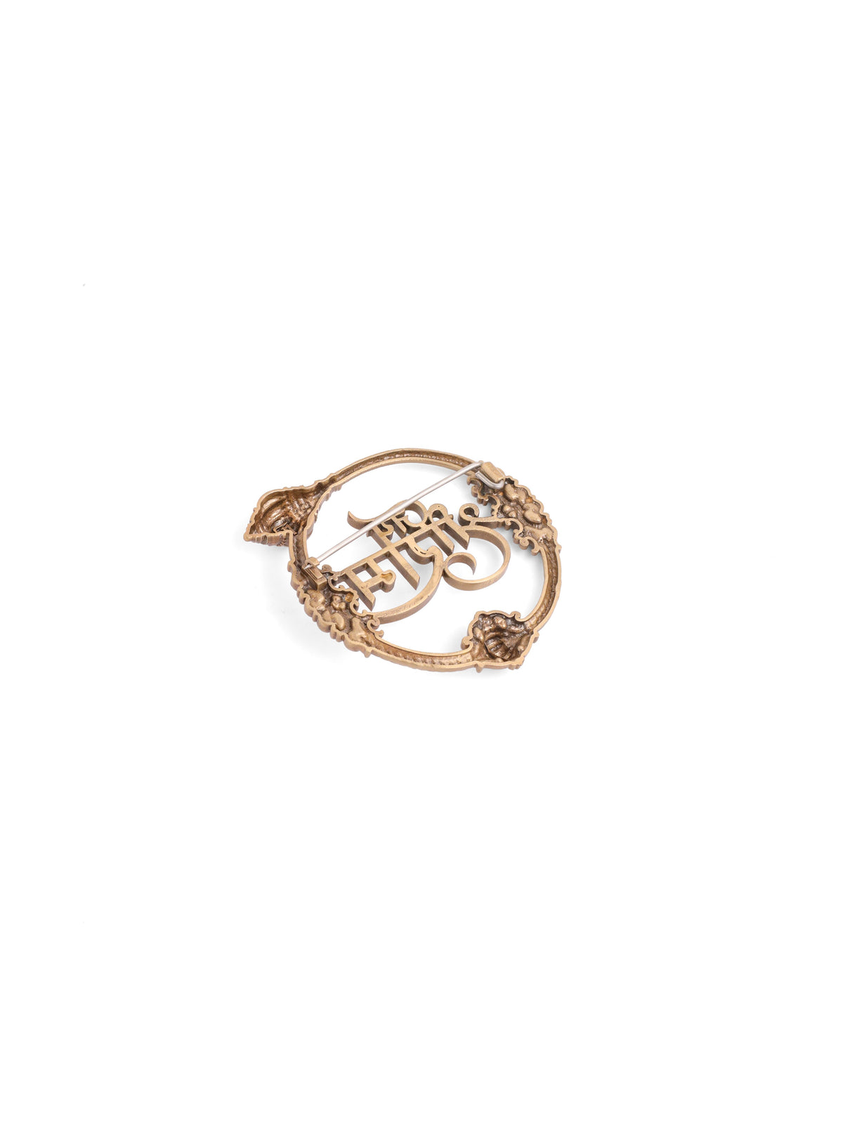 The Jai Shri Ram Emblem brooch - antique gold brooch for men with jai shri ram emblem motif, three-quarter view