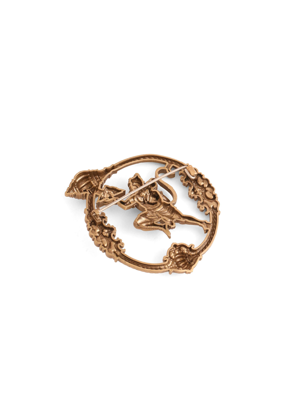 The Sanjeevani Hanuman Brooch - antique gold brooch for men with the sanjeevani hanuman motif, close-up view