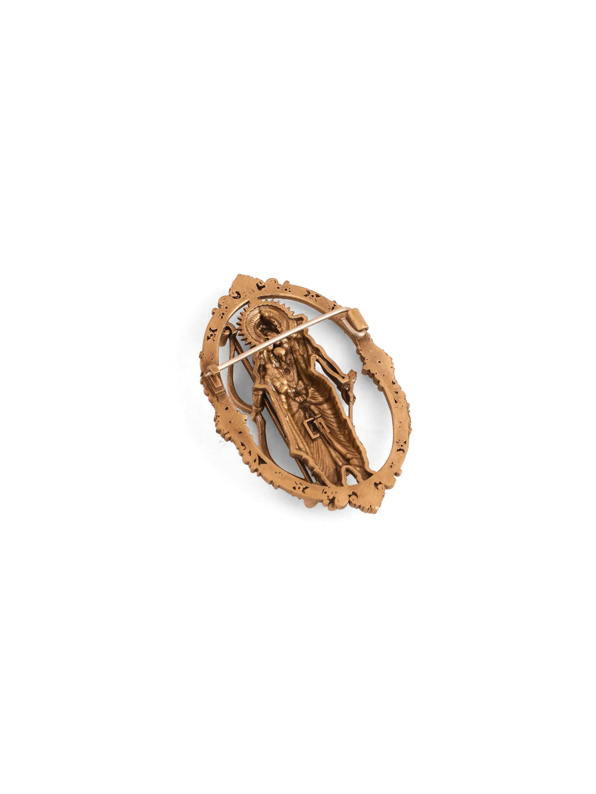 The Divine Ram Brooch - antique gold brooch for men with the divine ram motif, close-up view