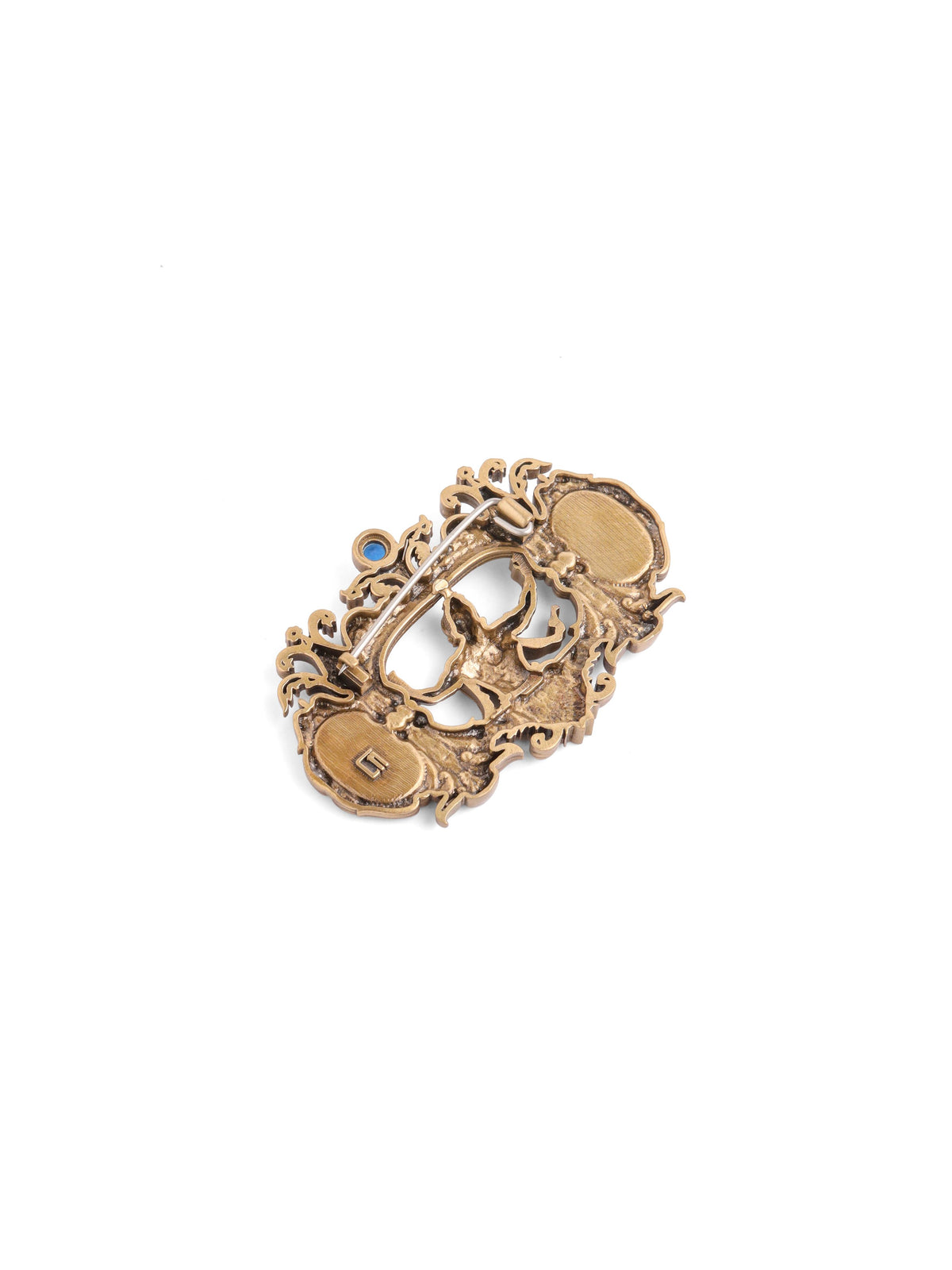 The Ram Bhakt Hanuman brooch - antique gold brooch for men with ram bhakt hanuman motif, back view