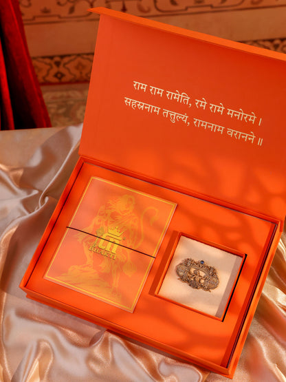 The Ram Bhakt Hanuman brooch - antique gold brooch for men with ram bhakt hanuman motif, angled view