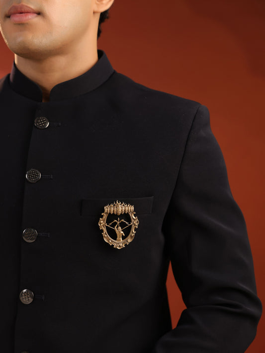 The Dashavatar Dhanurdhar brooch - antique gold brooch for men with dashavatar dhanurdhar motif, worn on outfit