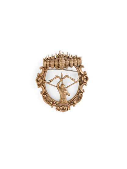 The Dashavatar Dhanurdhar brooch - antique gold brooch for men with dashavatar dhanurdhar motif, side view