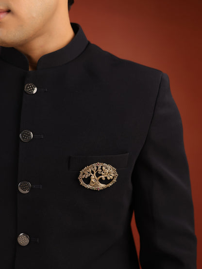 The Hanuman Ashoka Vatika brooch - antique gold brooch for men with hanuman ashoka vatika motif, side view