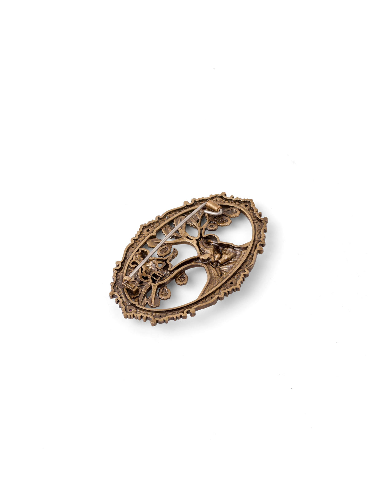 The Hanuman Ashoka Vatika brooch - antique gold brooch for men with hanuman ashoka vatika motif, back view