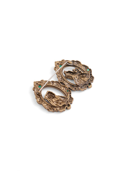 The Ram Sita Twin Portrait brooch - antique gold brooch for men with ram sita twin portrait motif, back view