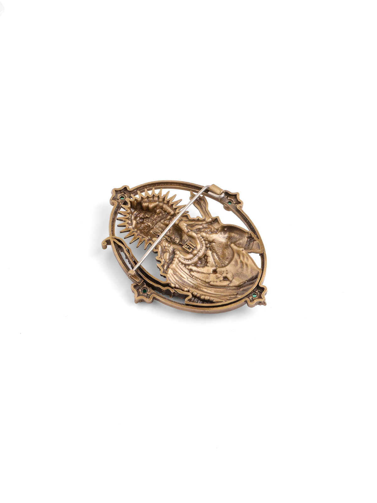 The Divine Ram Archer brooch - antique gold brooch for men with divine ram archer motif, back view