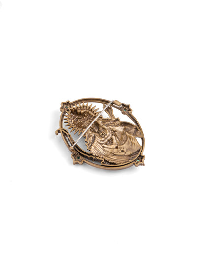 The Divine Ram Archer brooch - antique gold brooch for men with divine ram archer motif, back view