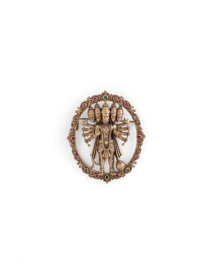 The Panchmukhi Hanuman brooch - antique gold brooch for men with panchmukhi hanuman motif, worn on outfit
