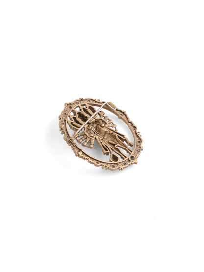 The Panchmukhi Hanuman brooch - antique gold brooch for men with panchmukhi hanuman motif, back view