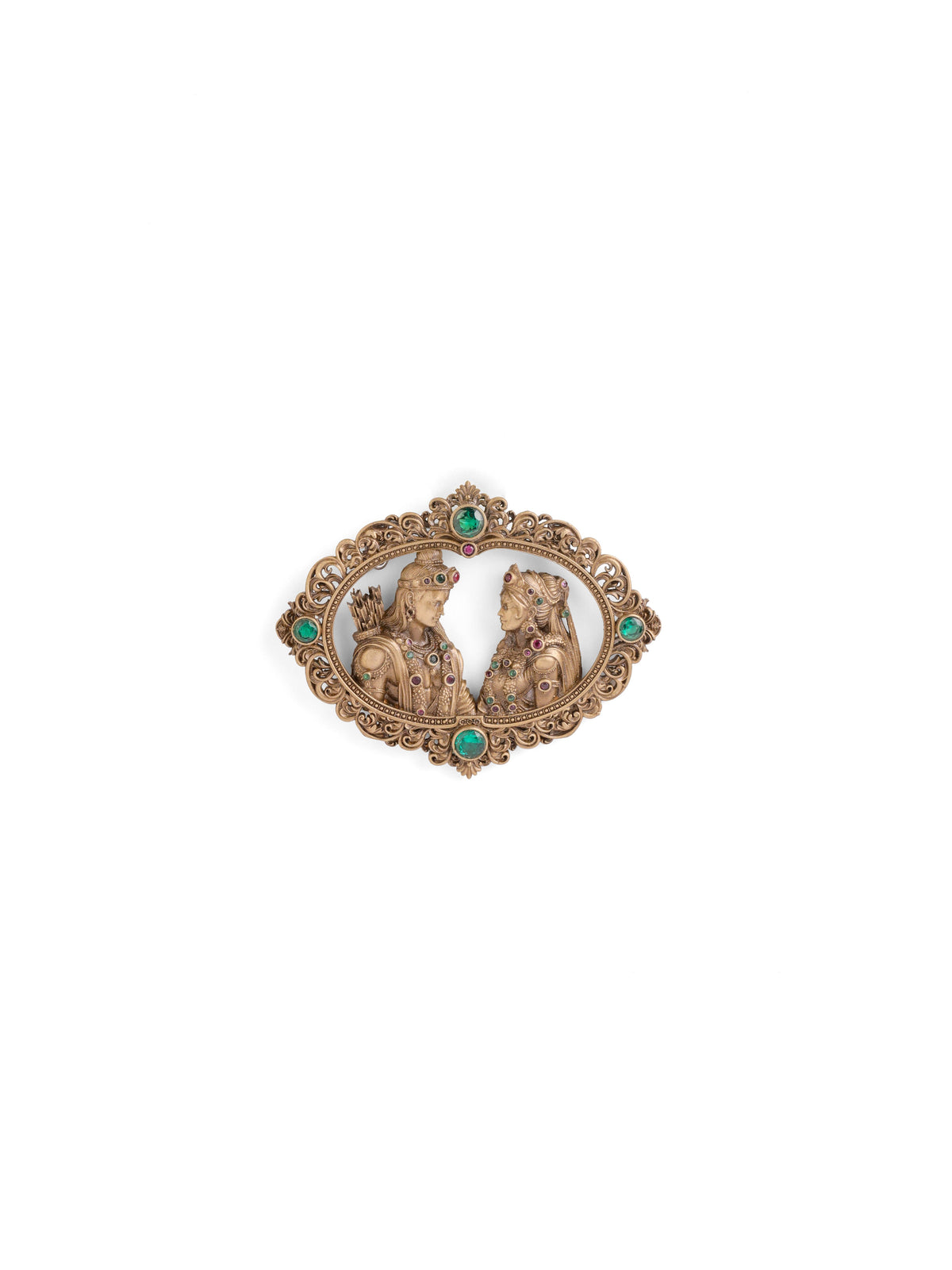 The Royal Ram Sita brooch - antique gold brooch for men with royal ram sita motif, worn on outfit