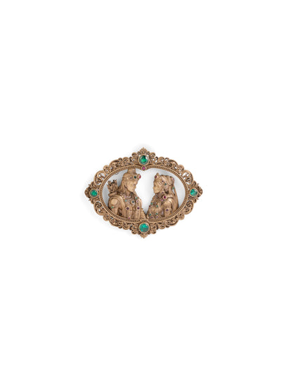 The Royal Ram Sita brooch - antique gold brooch for men with royal ram sita motif, worn on outfit