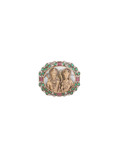The Jeweled Ram Sita brooch - antique gold brooch for men with jeweled ram sita motif, side view