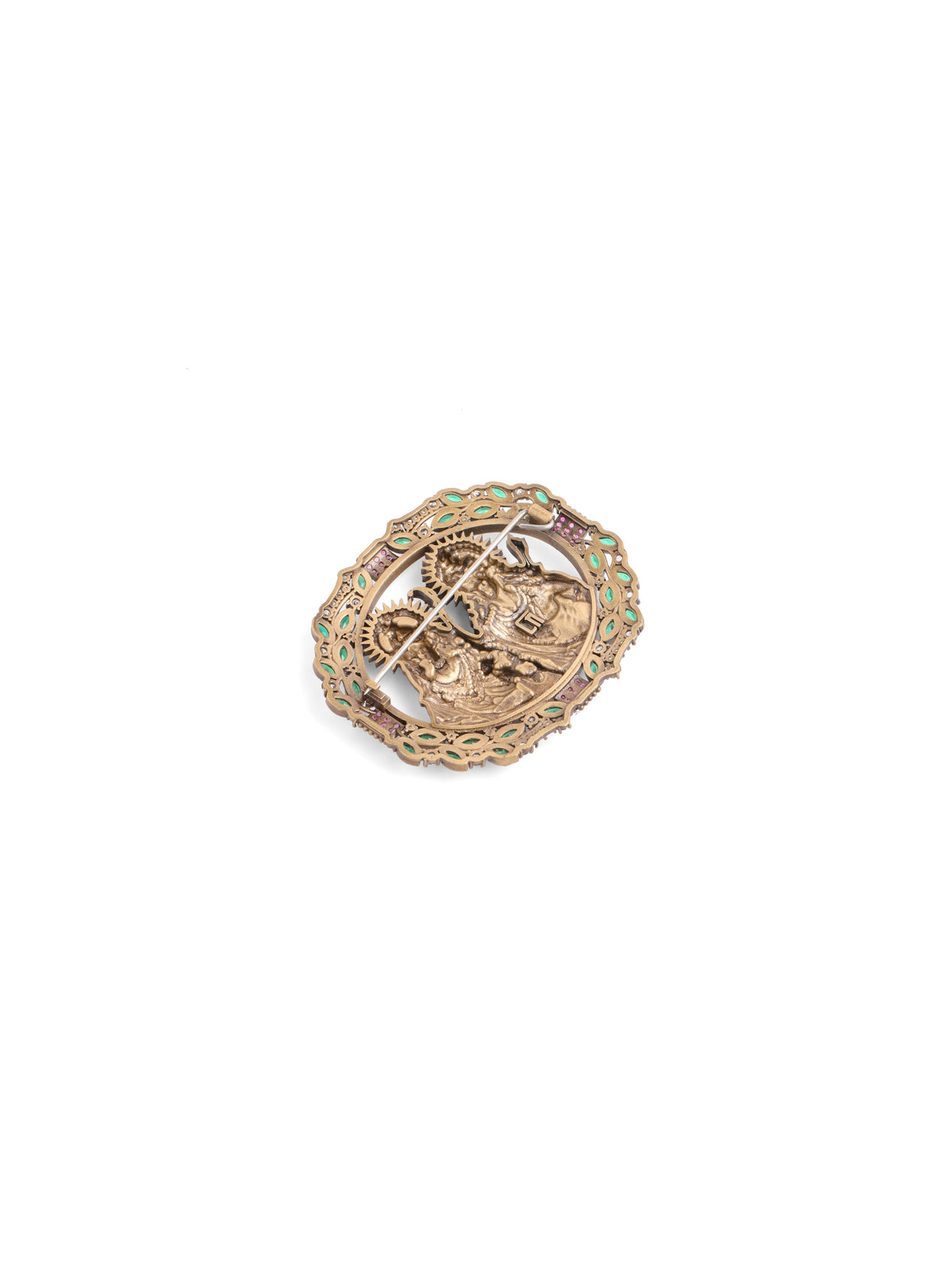 The Jeweled Ram Sita brooch - antique gold brooch for men with jeweled ram sita motif, back view