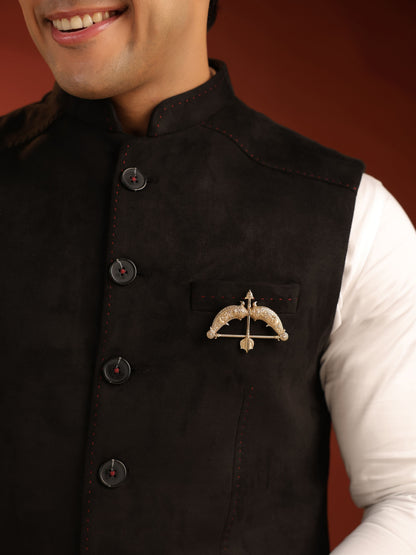 The Heritage Dhanush brooch - antique gold brooch for men with heritage dhanush motif, angled view
