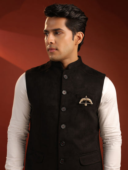 The Heritage Dhanush brooch - antique gold brooch for men with heritage dhanush motif, on model