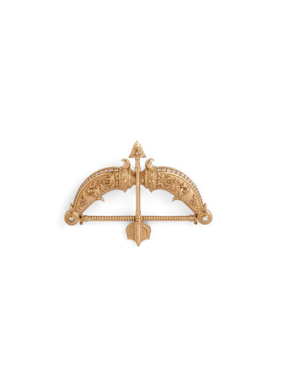 The Heritage Dhanush brooch - antique gold brooch for men with heritage dhanush motif, flat lay