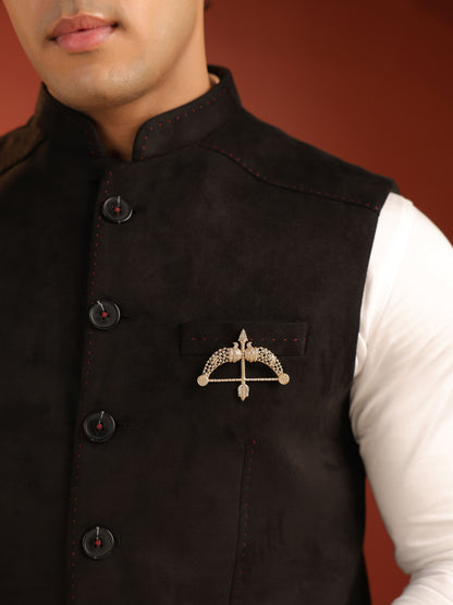 The Beaded Dhanush brooch - antique gold brooch for men with beaded dhanush motif, angled view