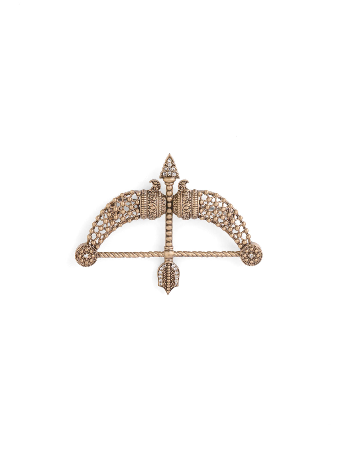 The Beaded Dhanush brooch - antique gold brooch for men with beaded dhanush motif, flat lay