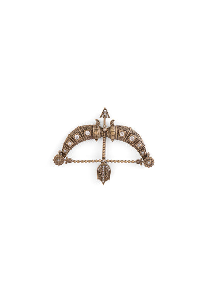 The Crystal Heritage Dhanush brooch - antique gold brooch for men with crystal heritage dhanush motif, flat lay