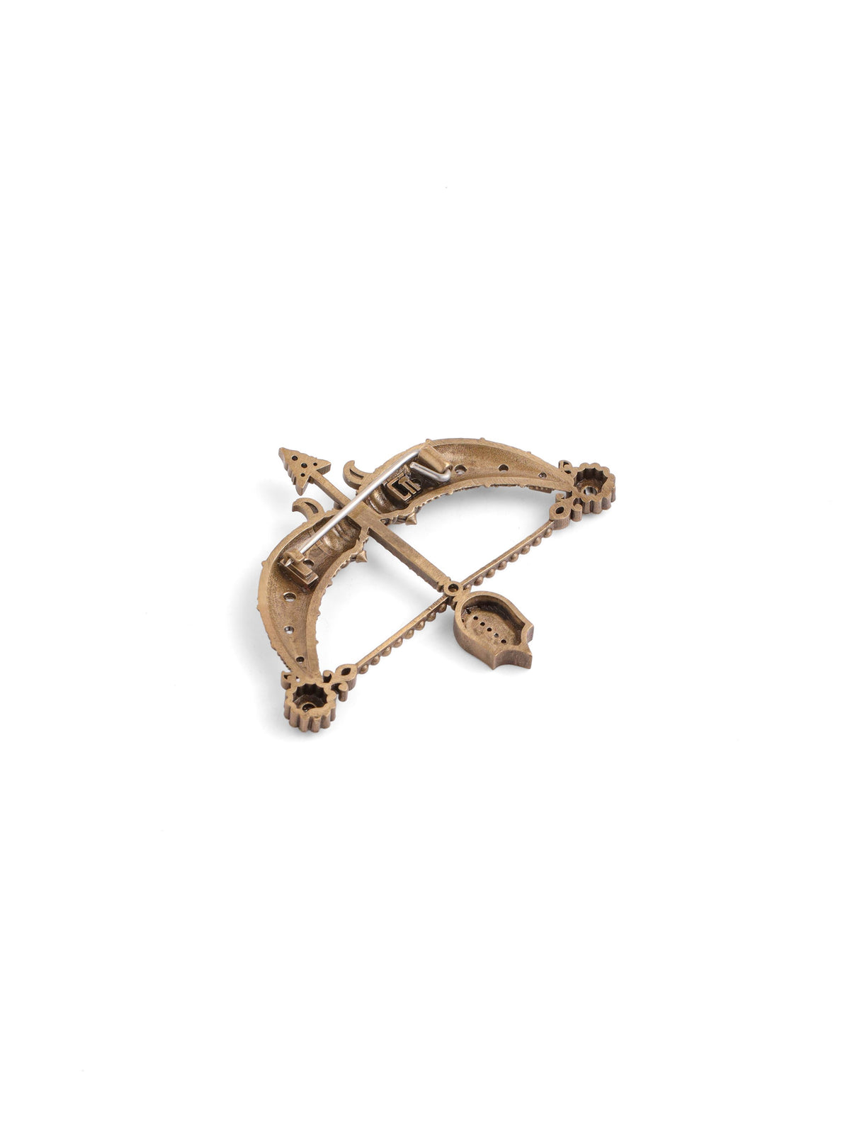 The Crystal Heritage Dhanush brooch - antique gold brooch for men with crystal heritage dhanush motif, macro view