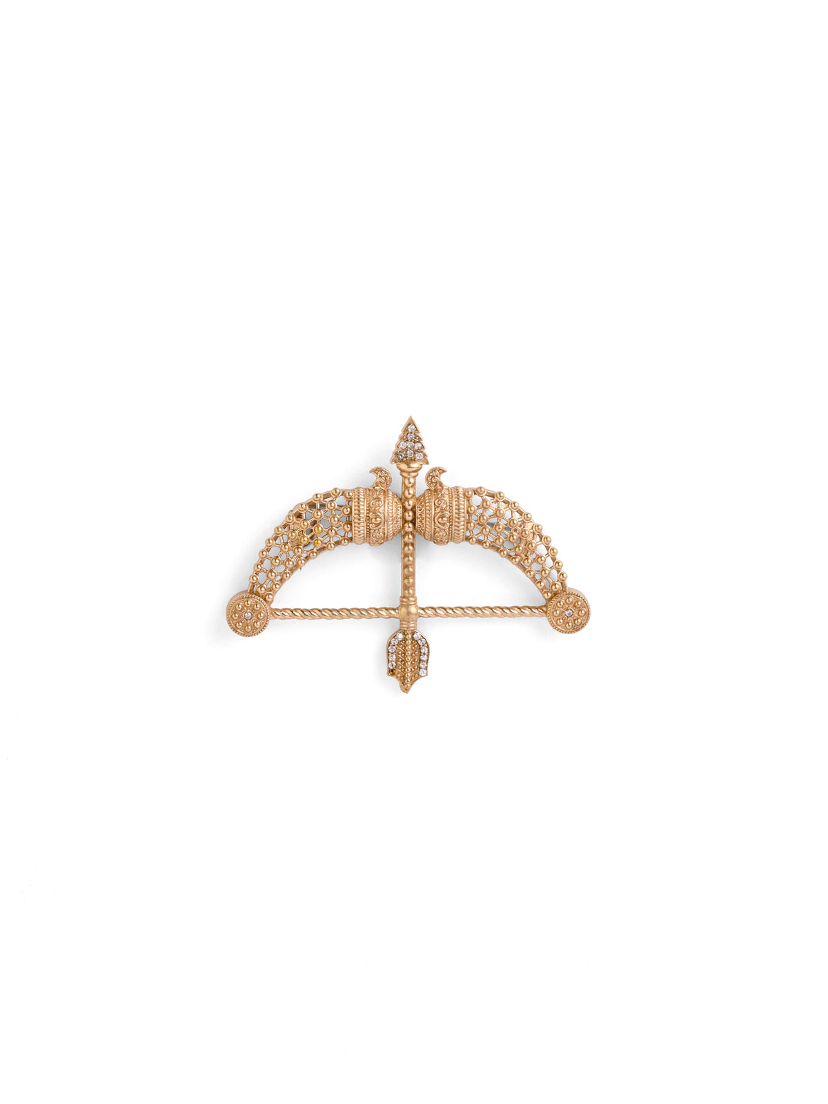 The Beaded Heritage Dhanush brooch - antique gold brooch for men with beaded heritage dhanush motif, flat lay