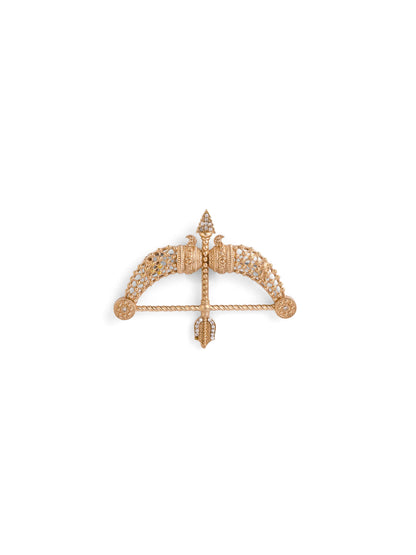 The Beaded Heritage Dhanush brooch - antique gold brooch for men with beaded heritage dhanush motif, flat lay