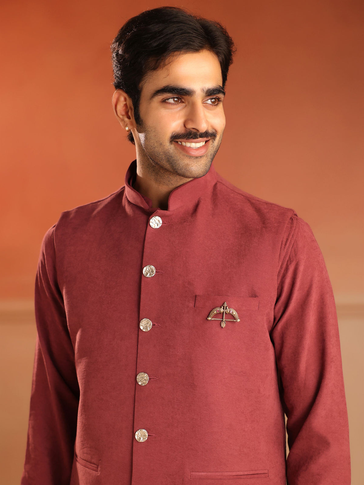 Royal Ram Dhanush brooch - antique gold brooch for men with royal ram dhanush motif, front view