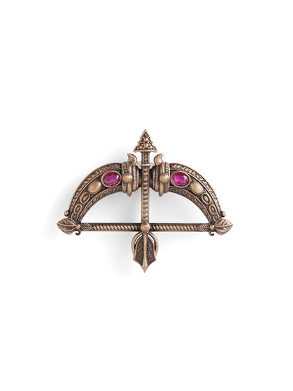 Royal Ram Dhanush brooch - antique gold brooch for men with royal ram dhanush motif, side view