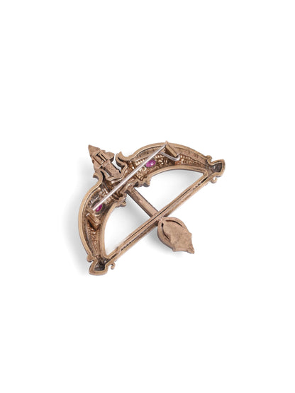 Royal Ram Dhanush brooch - antique gold brooch for men with royal ram dhanush motif, close-up view