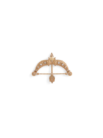 The Crystal Maharaja Dhanush brooch - antique gold brooch for men with crystal maharaja dhanush motif, flat lay