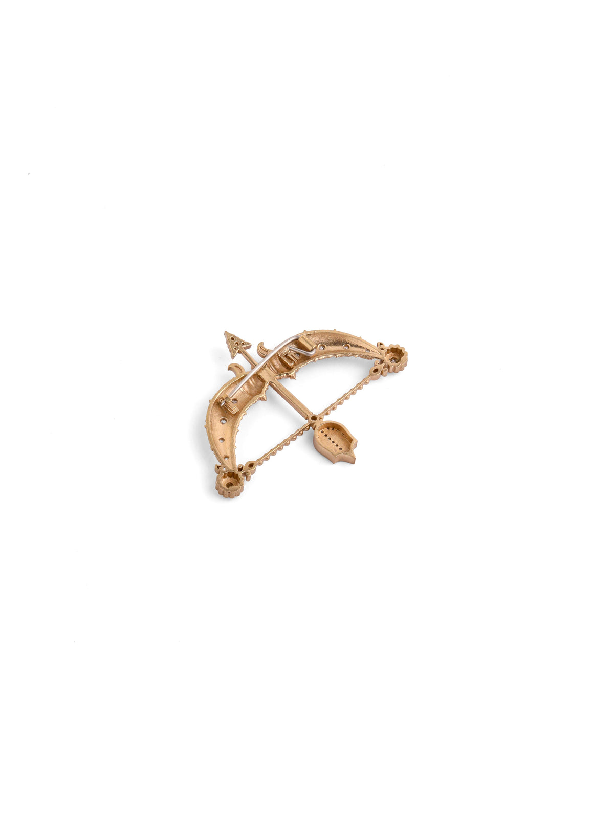 The Crystal Maharaja Dhanush brooch - antique gold brooch for men with crystal maharaja dhanush motif, macro view