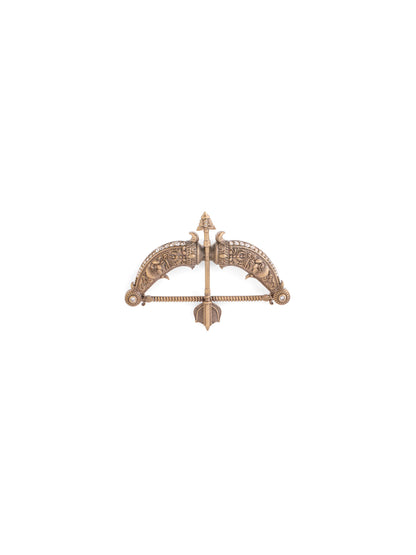 The Peacock Heritage Dhanush brooch - antique gold brooch for men with peacock heritage dhanush motif, flat lay