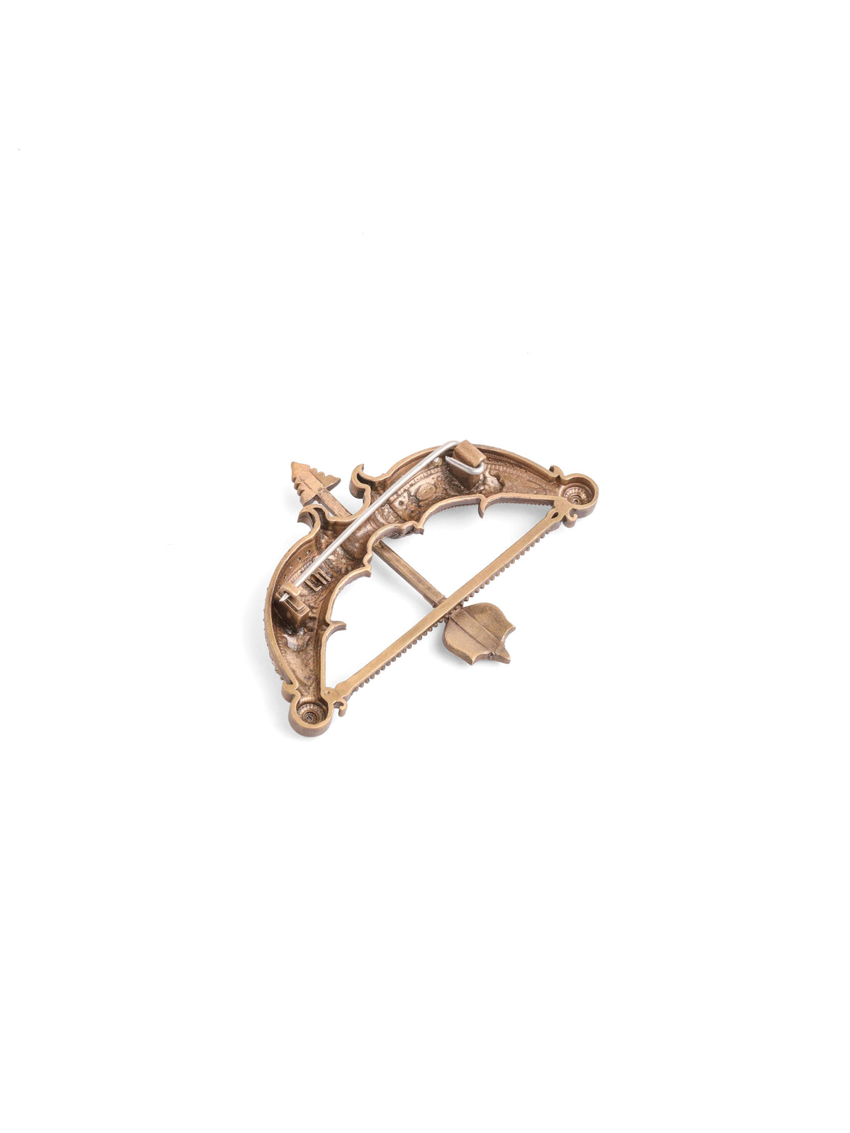 The Peacock Heritage Dhanush brooch - antique gold brooch for men with peacock heritage dhanush motif, macro view