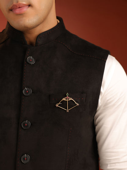 The Ratna Royal Dhanush brooch - antique gold brooch for men with ratna royal dhanush motif, angled view