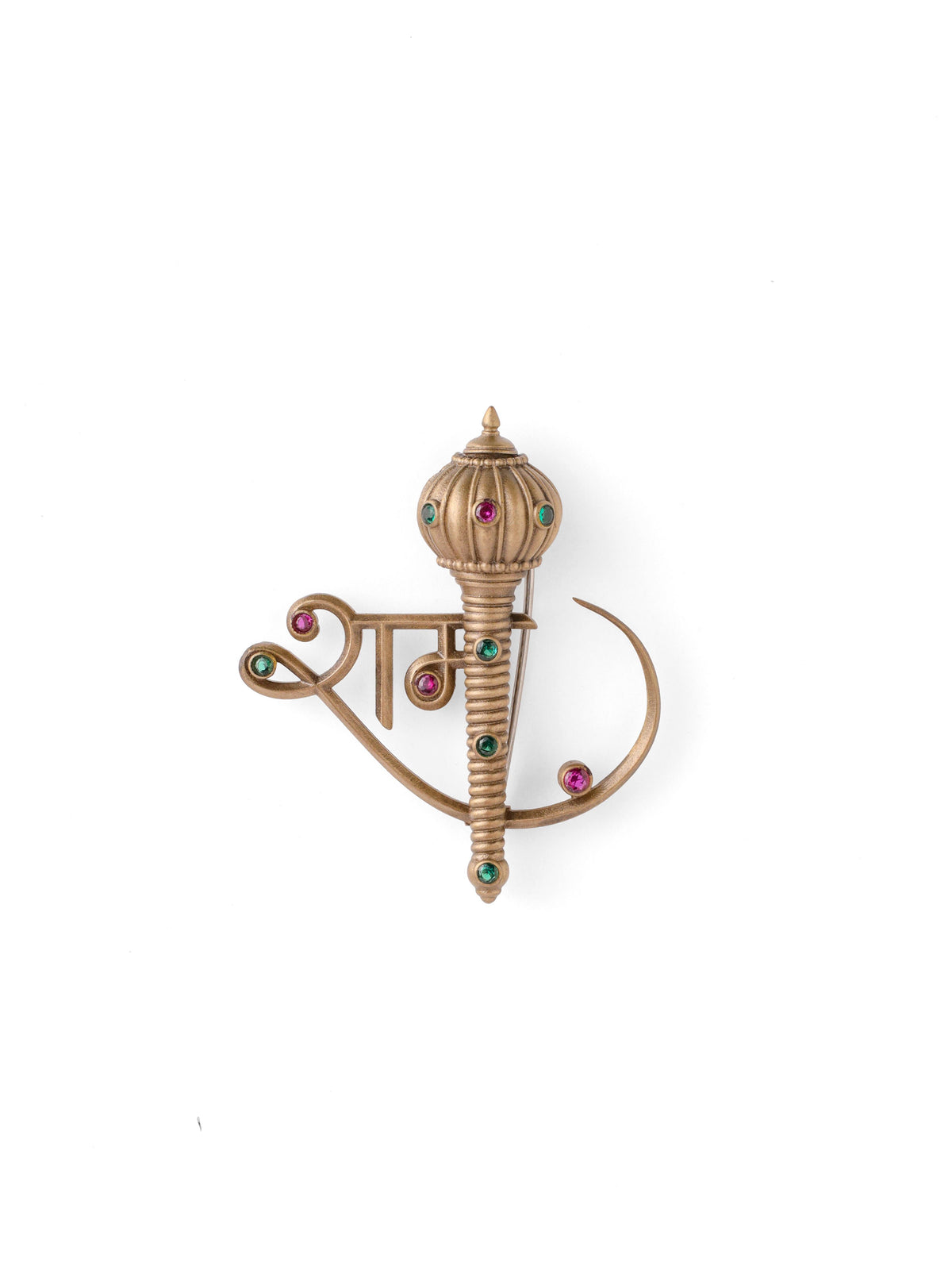 The Shri Ram Royal Gada brooch - antique gold brooch for men with shri ram royal gada motif, detail view