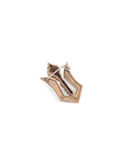 The Navratna Shakti Gada brooch - antique gold brooch for men with navratna shakti gada motif, back view
