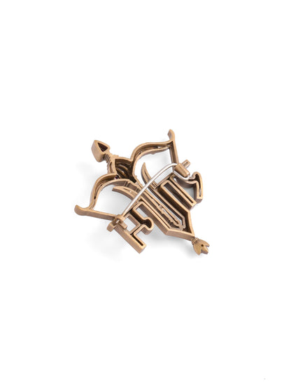 The Shri Ram Dhanush Gada brooch - antique gold brooch for men with shri ram dhanush gada motif, back view