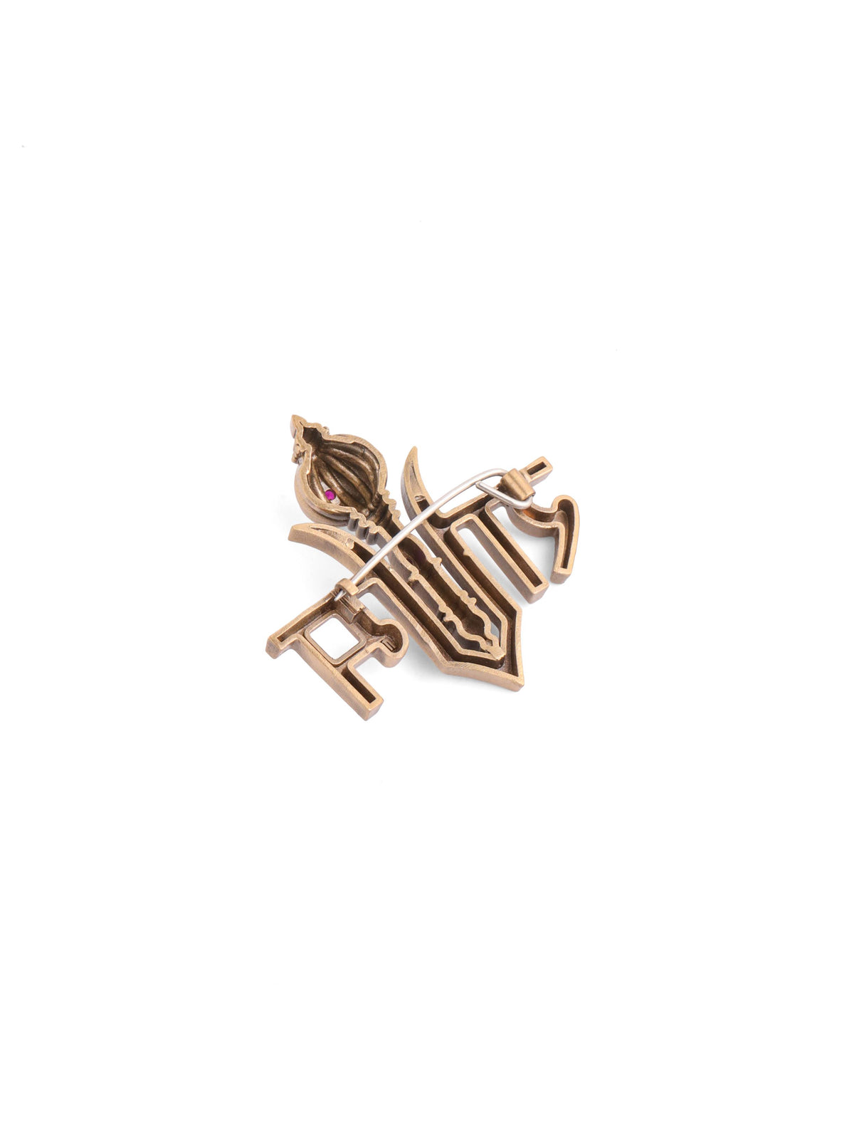 The Shri Ram Shakti Gada brooch - antique gold brooch for men with shri ram shakti gada motif, back view