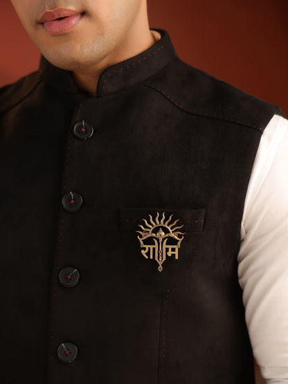 The Surya Shri Ram Gada brooch - antique gold brooch for men with surya shri ram gada motif, worn on outfit