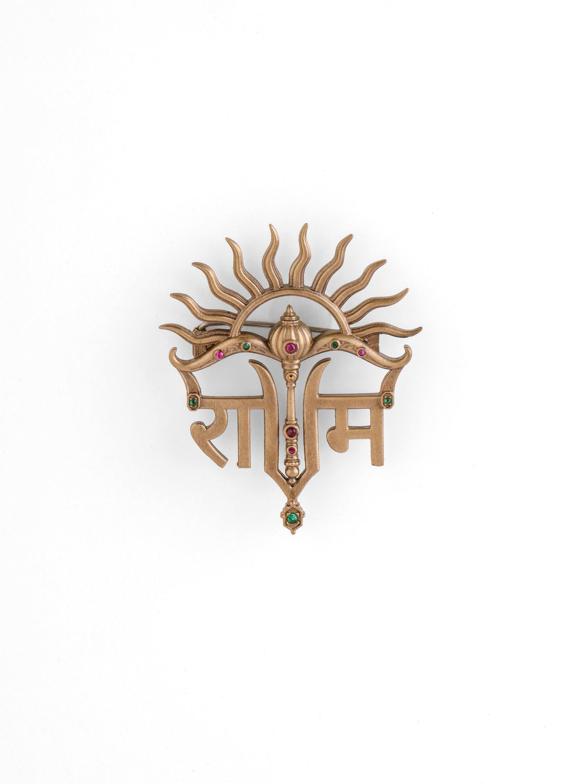 The Surya Shri Ram Gada brooch - antique gold brooch for men with surya shri ram gada motif, detail view