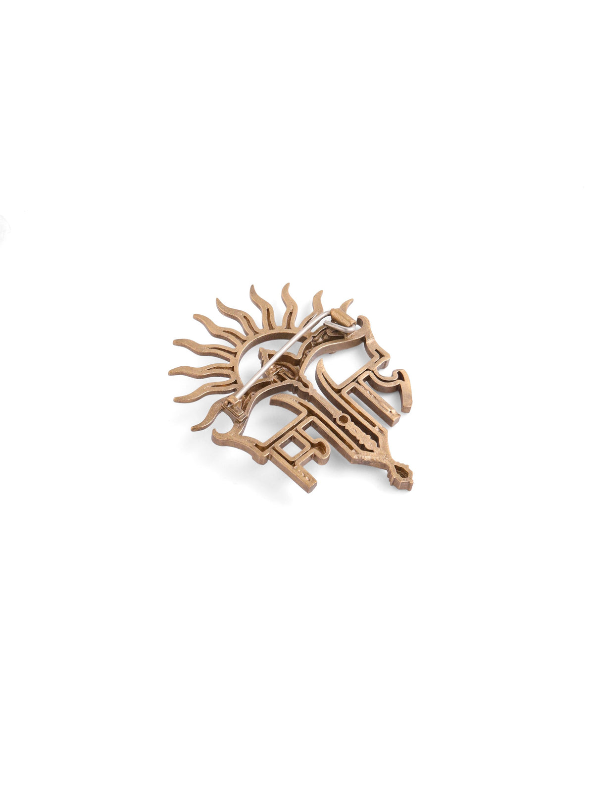 The Surya Shri Ram Gada brooch - antique gold brooch for men with surya shri ram gada motif, back view