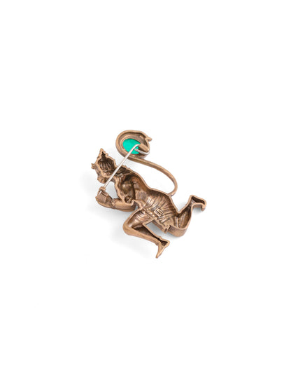 The Bhakt Hanuman Emerald brooch - antique gold brooch for men with bhakt hanuman emerald motif, back view