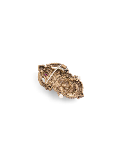The Royal Hanuman Mukut brooch - antique gold brooch for men with royal hanuman mukut motif, back view