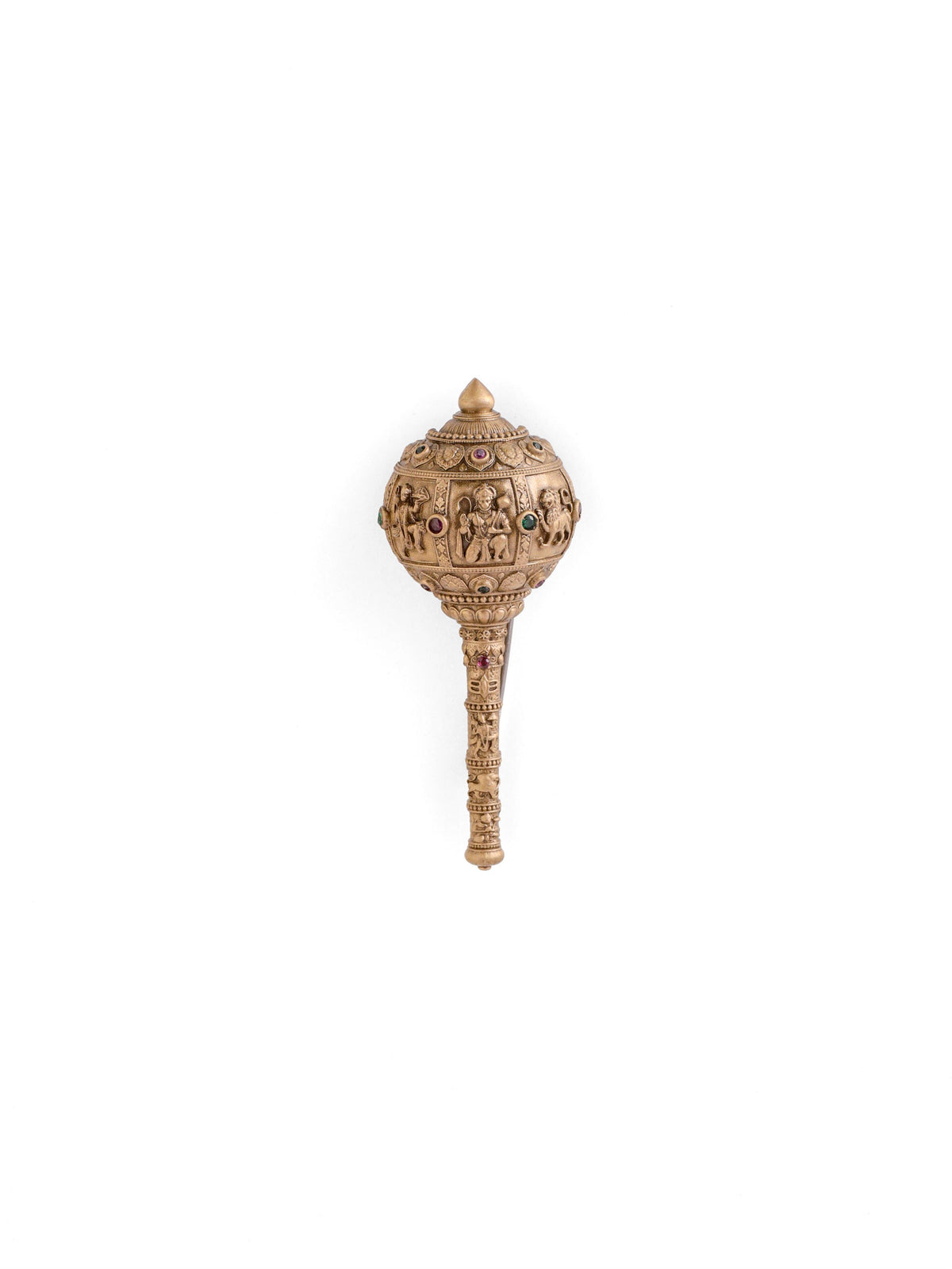 The Ram Darbar Gada brooch - antique gold brooch for men with ram darbar gada motif, detail view