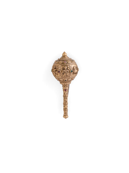 The Ram Darbar Gada brooch - antique gold brooch for men with ram darbar gada motif, detail view