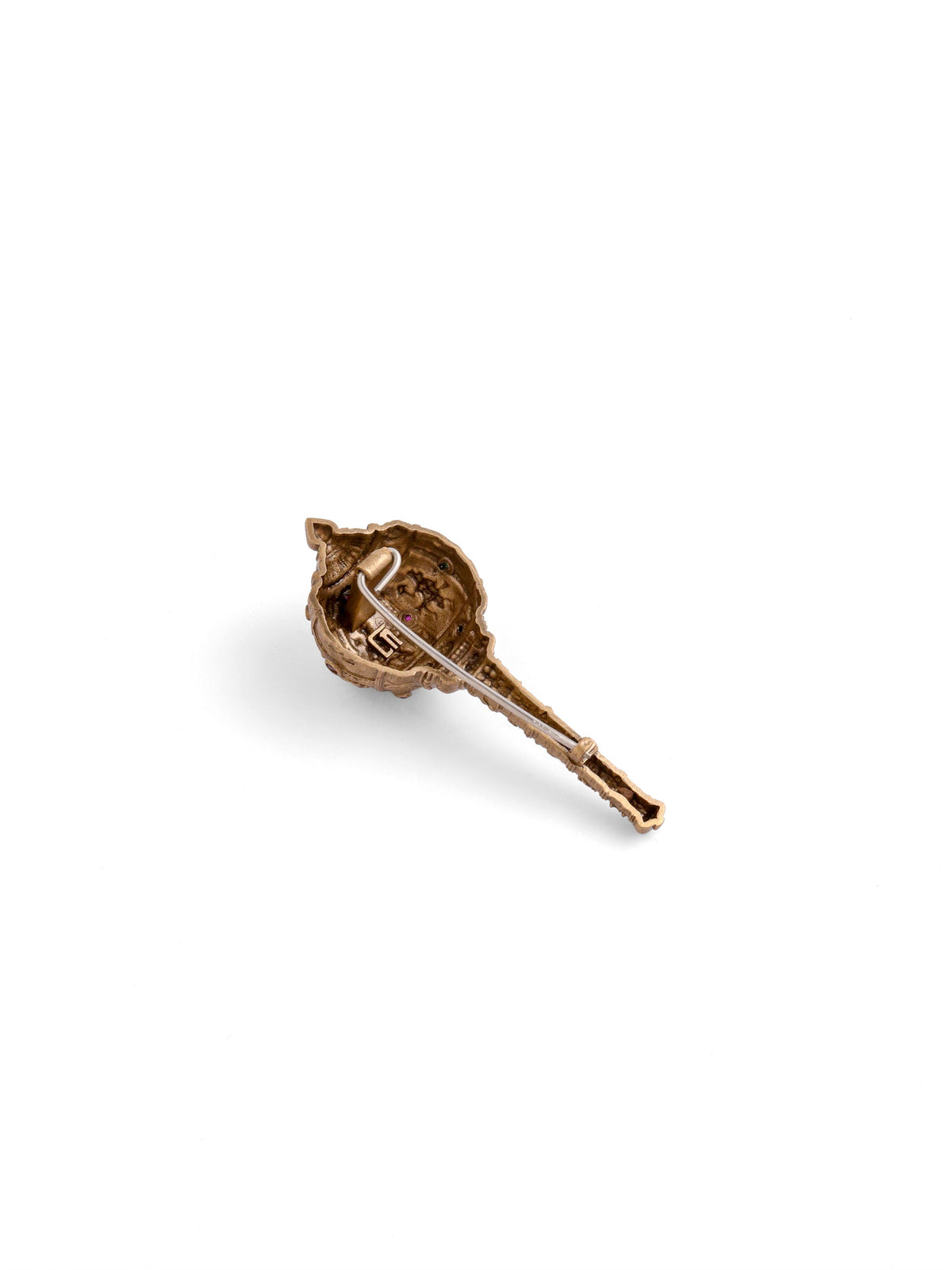 The Ram Darbar Gada brooch - antique gold brooch for men with ram darbar gada motif, back view